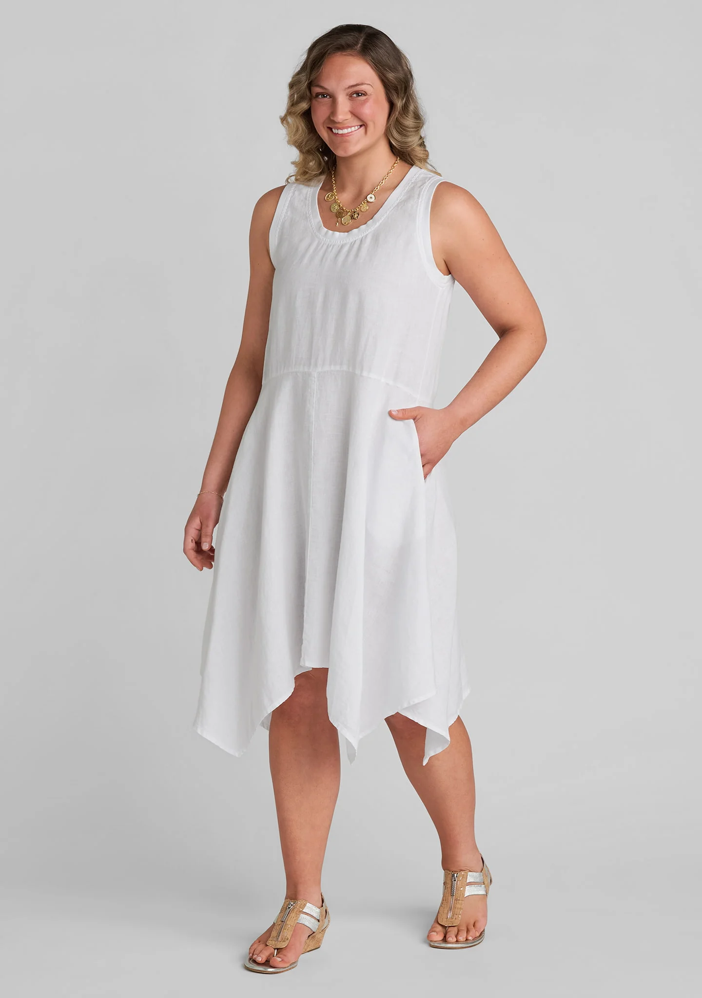 Edgy Dress - Sleeveless Linen Dress - Image 5