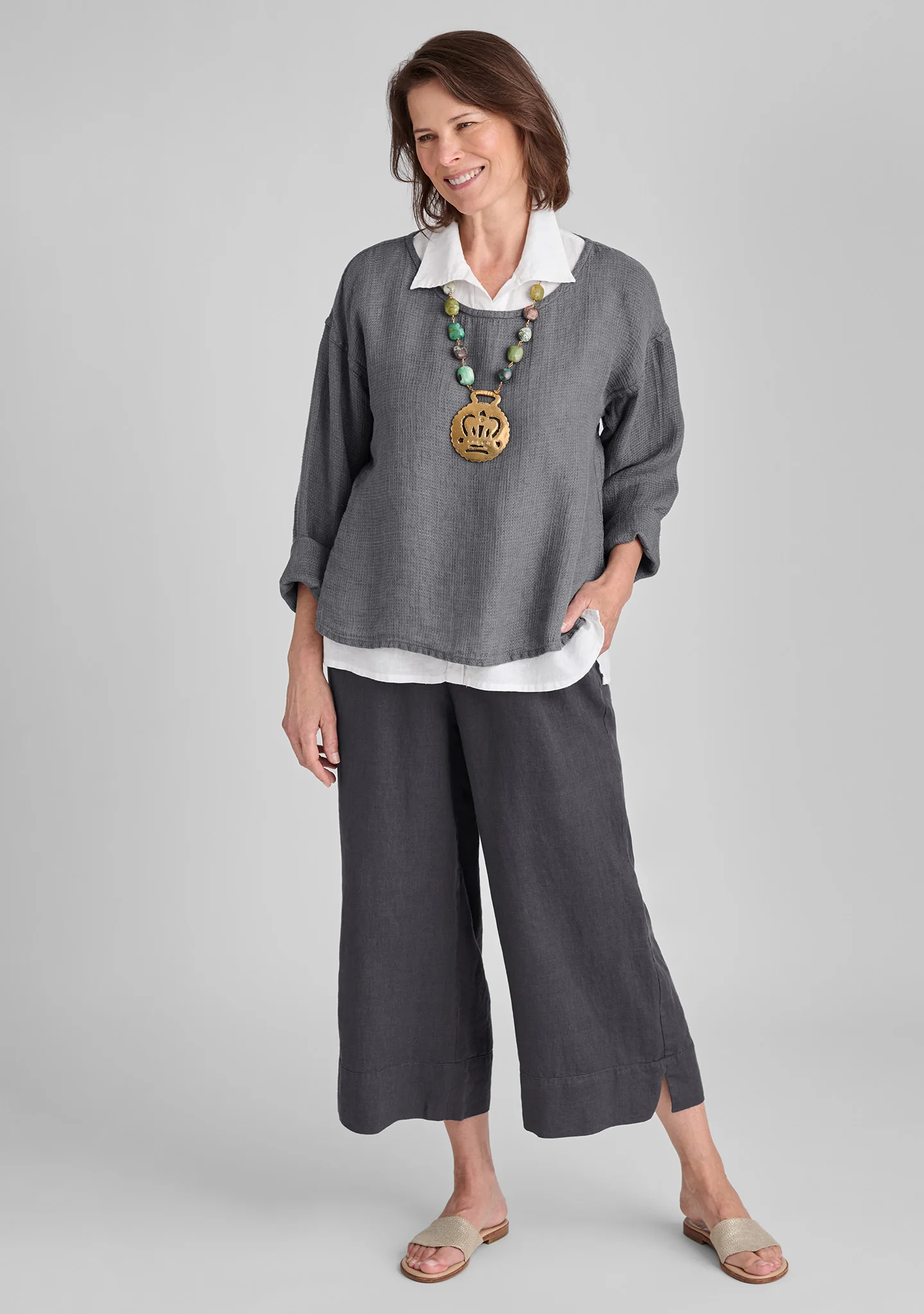 Vented Cuff Pant - Linen Pants With Elastic Waist - FINAL SALE - Image 5